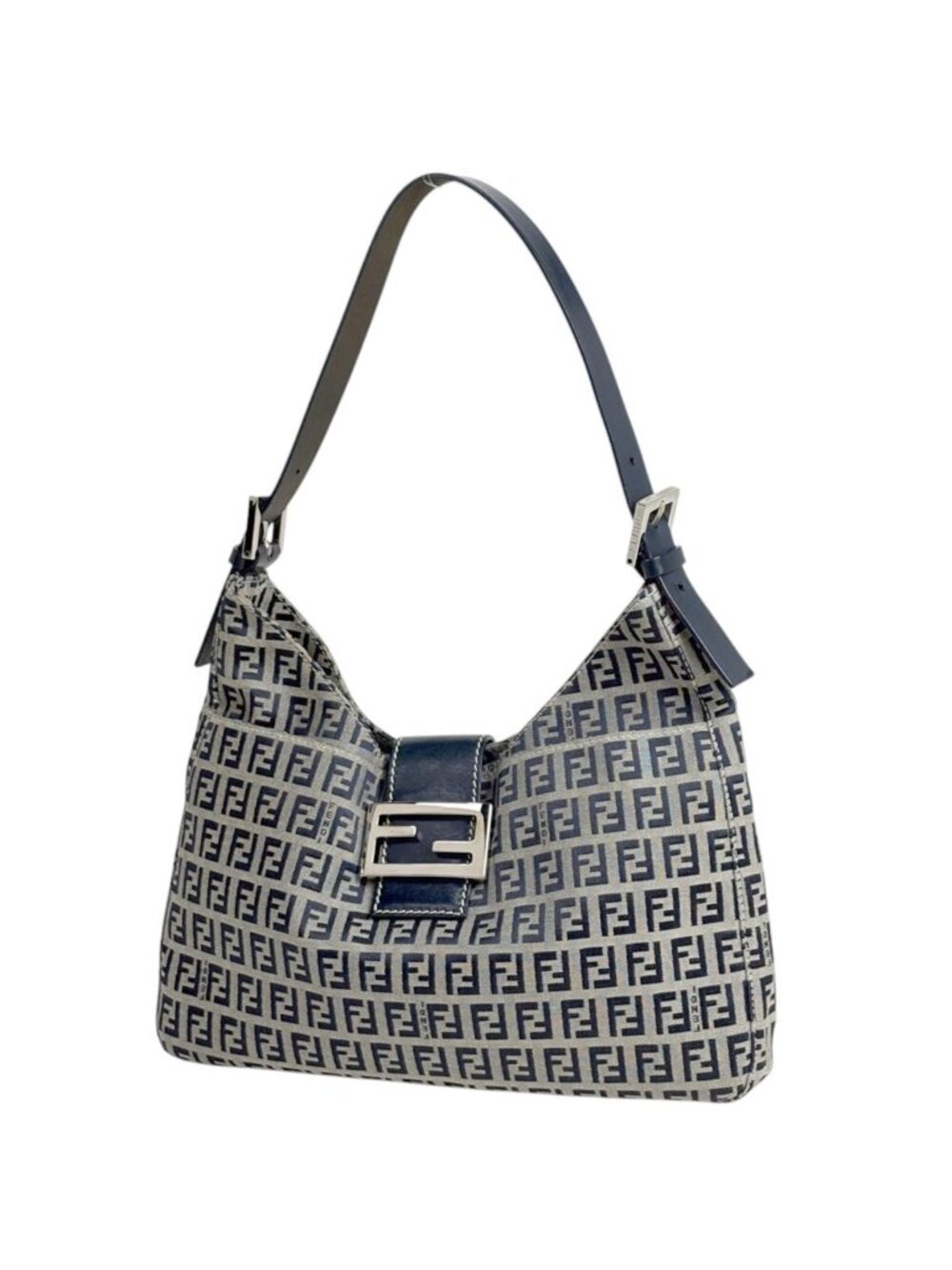 Fendi Shoulder Bag Zucchino Pattern Canvas Navy